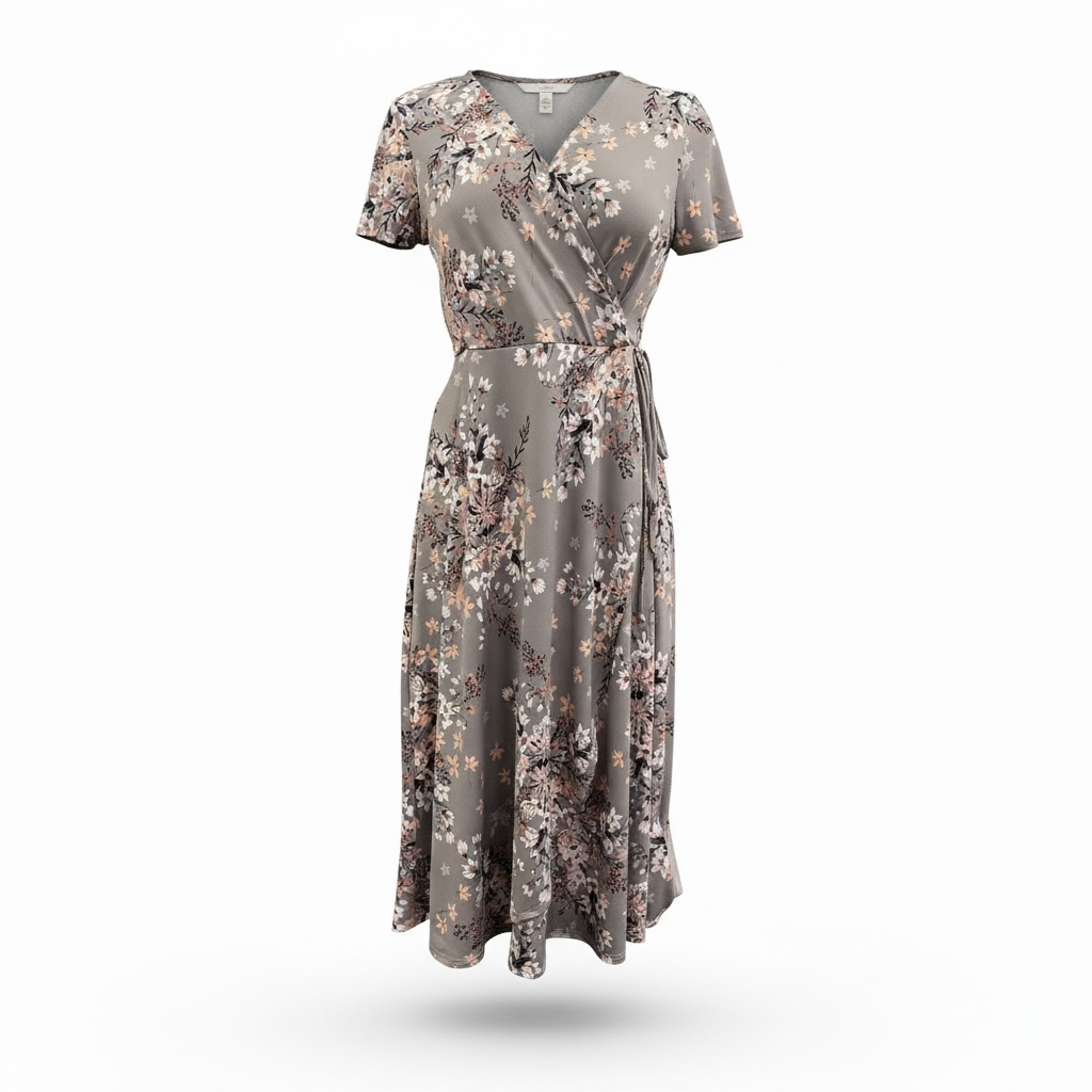 grey floral wrap dress Queen Wrap Parsley Grey Dress