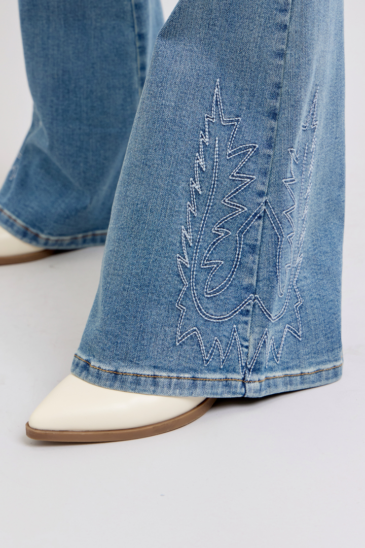 Judy Blue High Waist Western Embroidery Detail Flare Denim