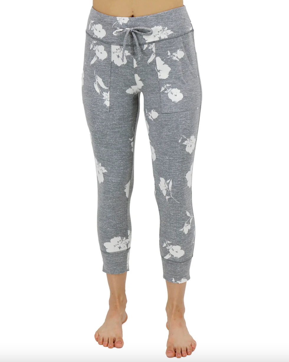 Cropped Summer Weight Live-In Loungers in Grey Floral