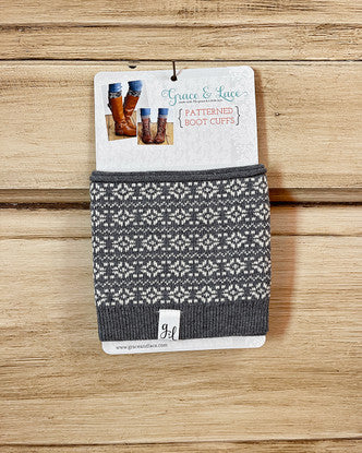 Grace and Lace Patterned Boot Cuffs - Snowflake (grey/cream)