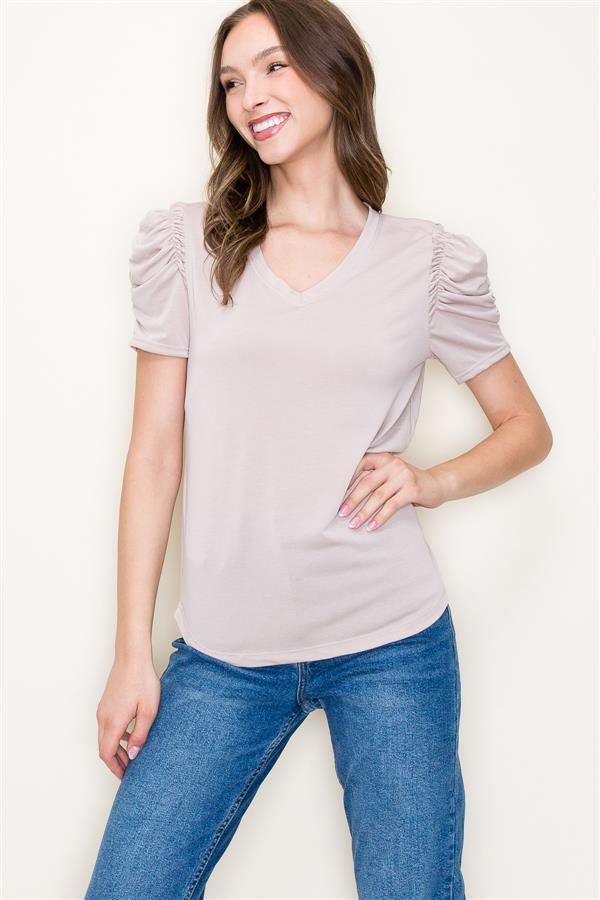 Staccato Gathered Short Sleeve Top - Olive