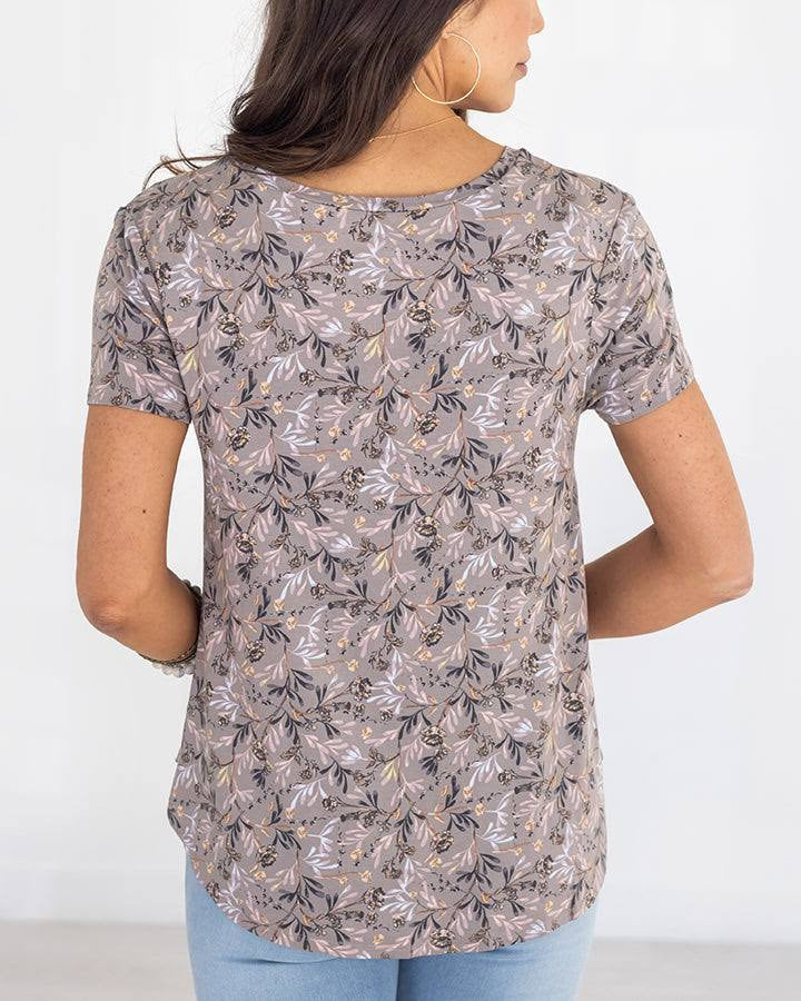 Grace and Lace- Perfect Pocket Tee in Floral Tan