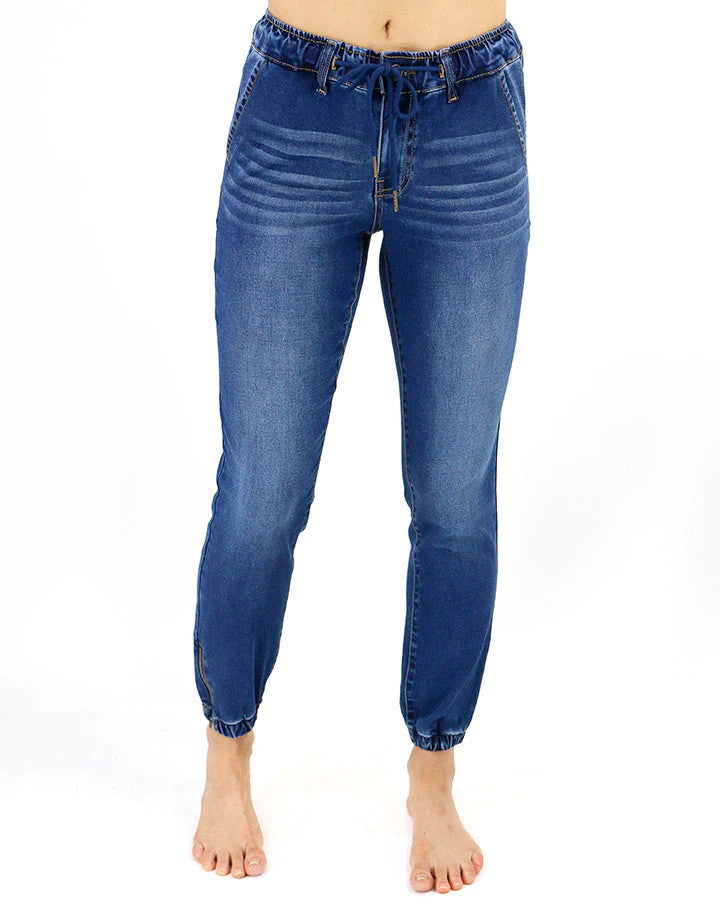 Grace and Lace-Denim Joggers-Washed Indigo