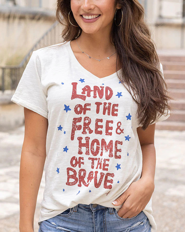 Grace and Lace Burnout Graphic Tee - Land of the Free