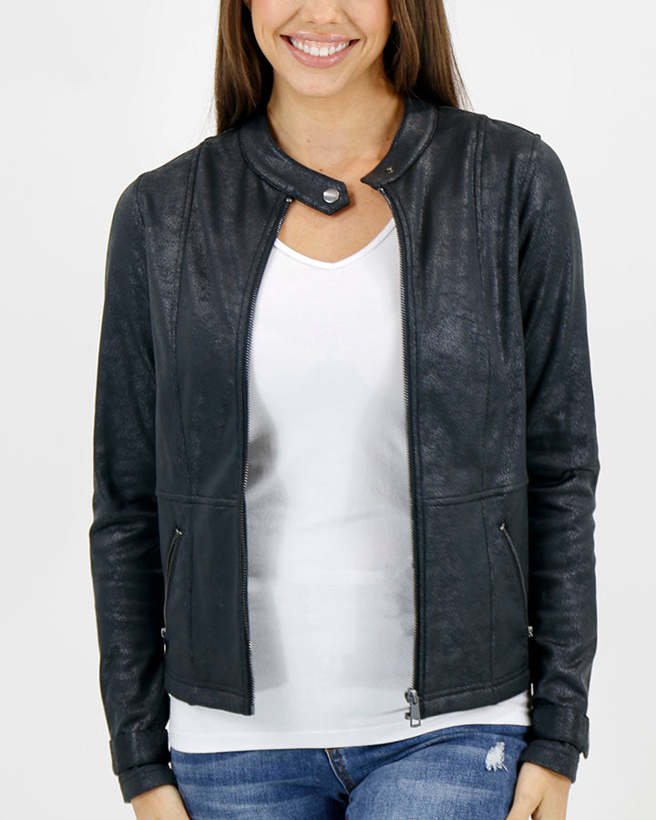 Grace and Lace Leather Like Cafe Racer Jacket in Black