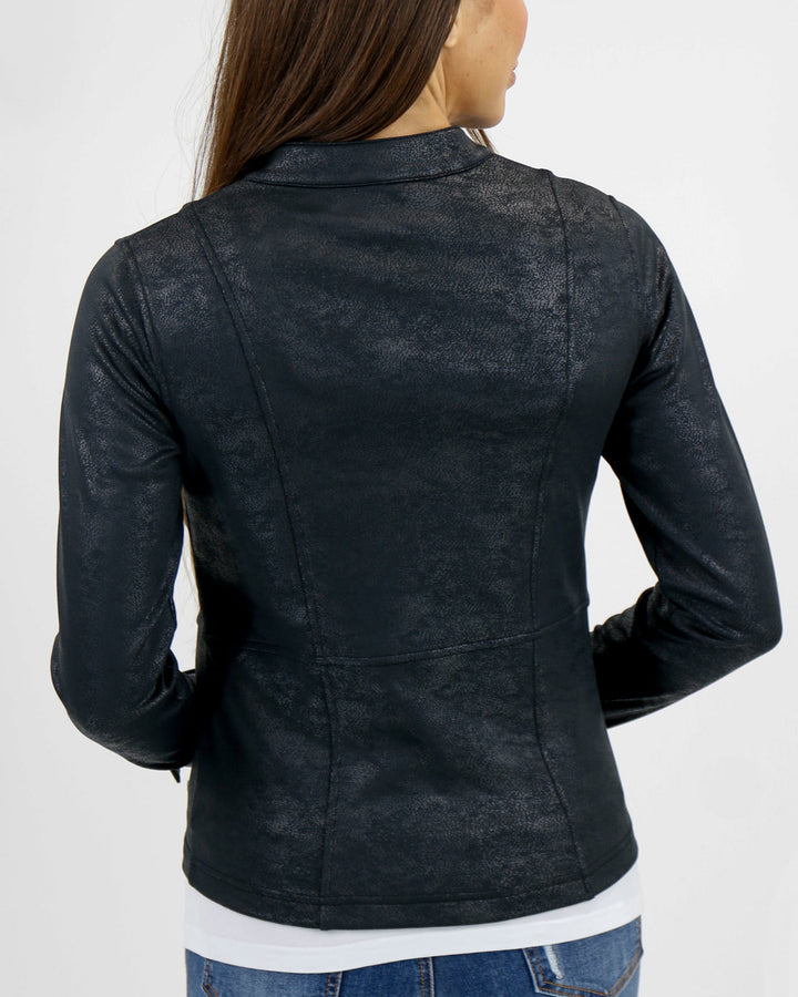 Grace and Lace Leather Like Cafe Racer Jacket in Black