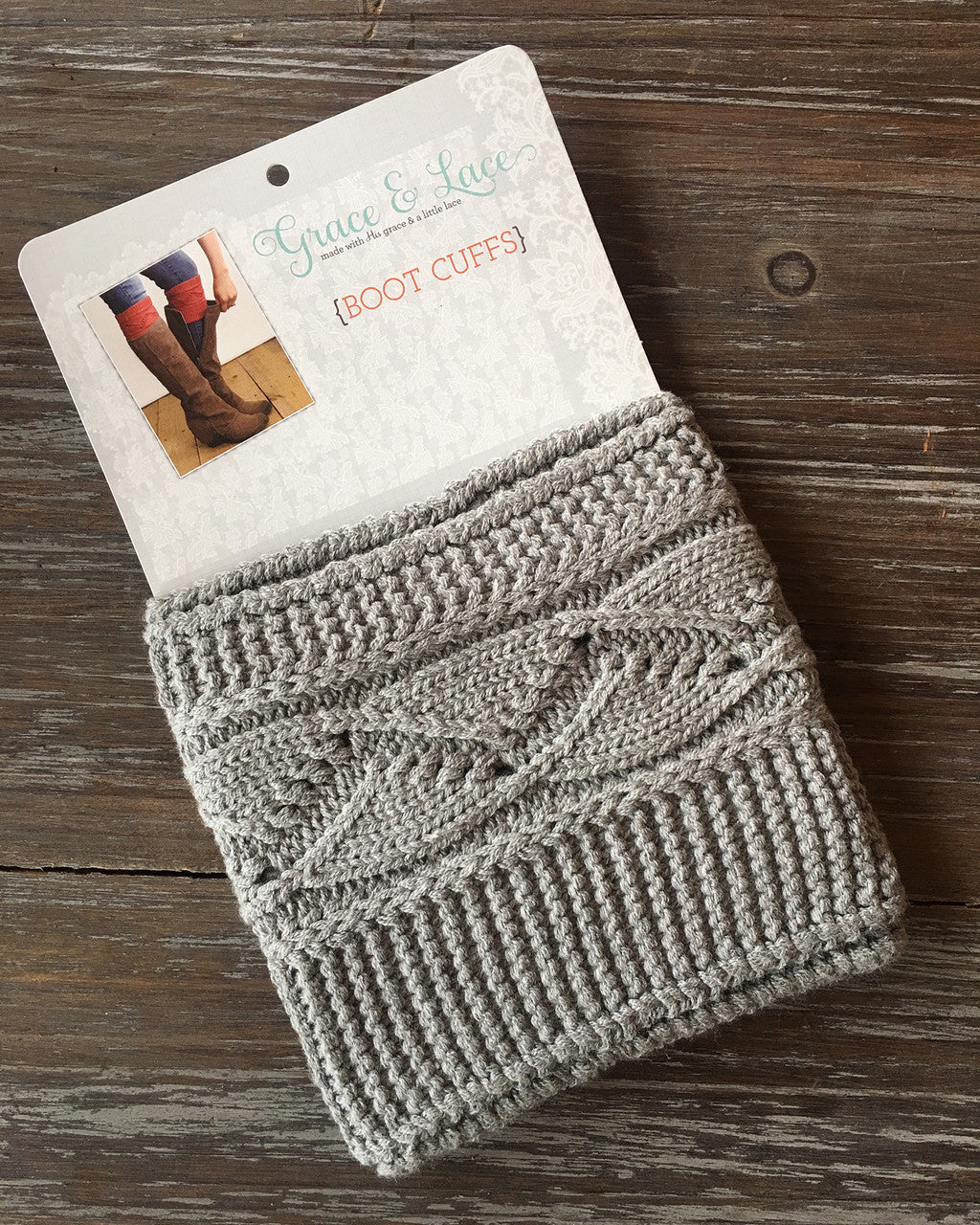 Grace and Lace Cable Knit Boot Cuffs - Light Gray