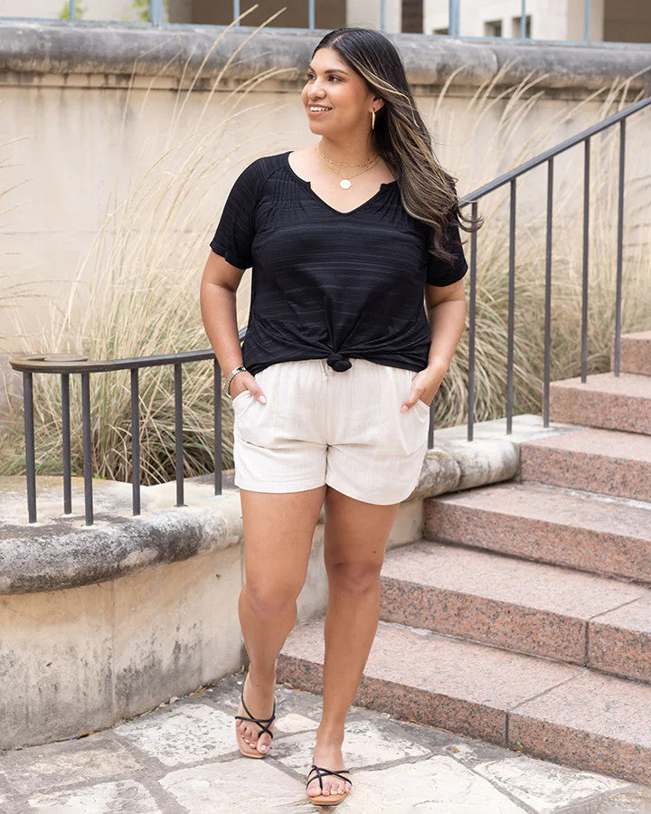 Grace and Lace- Linen Shorts in Sand