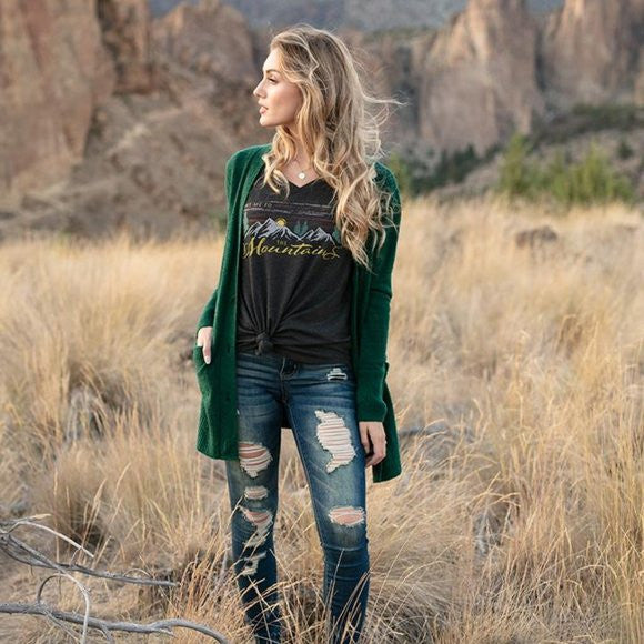 Grace and Lace Perfect V-Neck Graphic Tee - Take Me To The Mountains