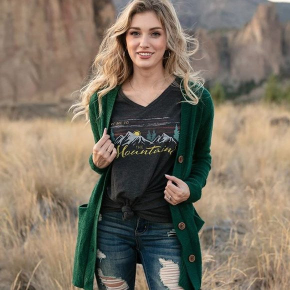 Grace and Lace Perfect V-Neck Graphic Tee - Take Me To The Mountains