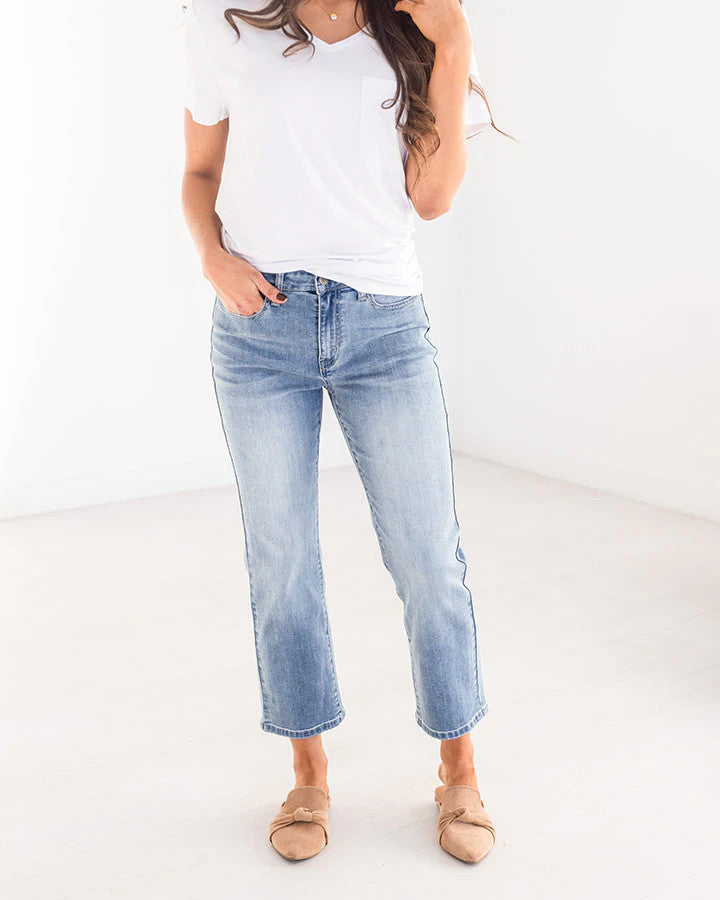 Grace and Lace Mel’s Fave Straight Leg Cropped Denim - Non Distressed Light-MidWash