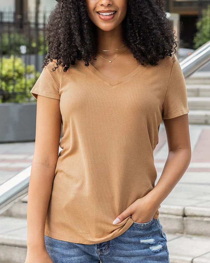 Grace and Lace- Mineral Washed Ribbed Tee in Vintage Butterscotch