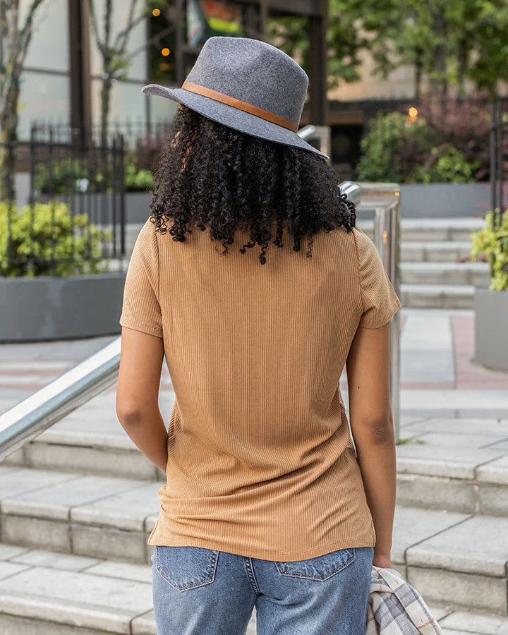 Grace and Lace- Mineral Washed Ribbed Tee in Vintage Butterscotch