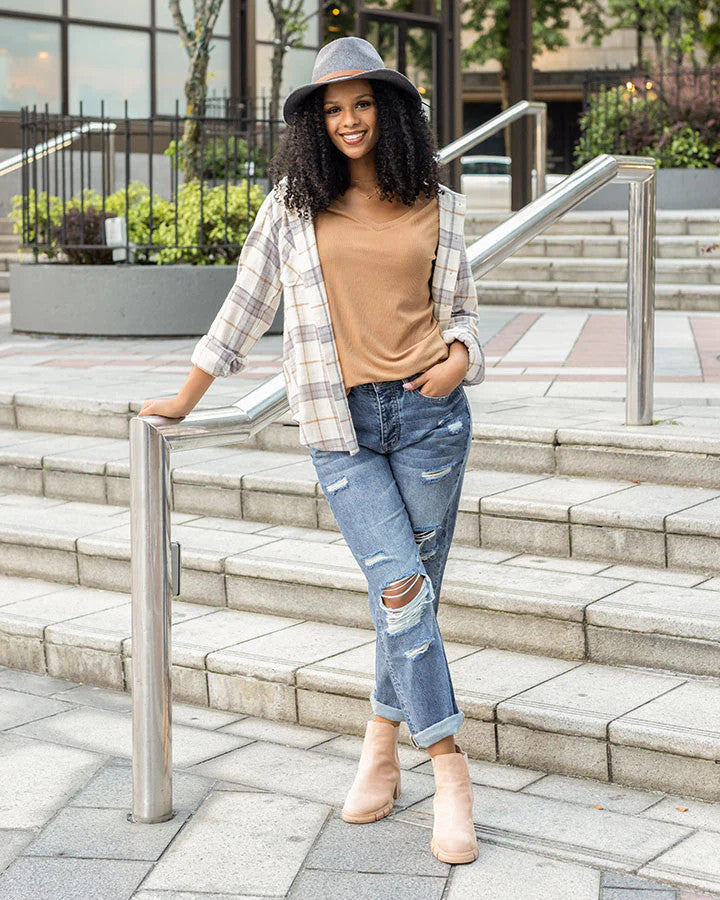 Grace and Lace- Mineral Washed Ribbed Tee in Vintage Butterscotch