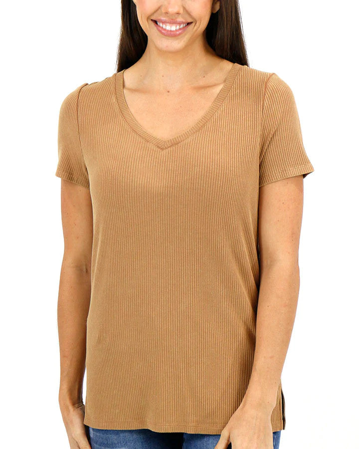 Grace and Lace- Mineral Washed Ribbed Tee in Vintage Butterscotch