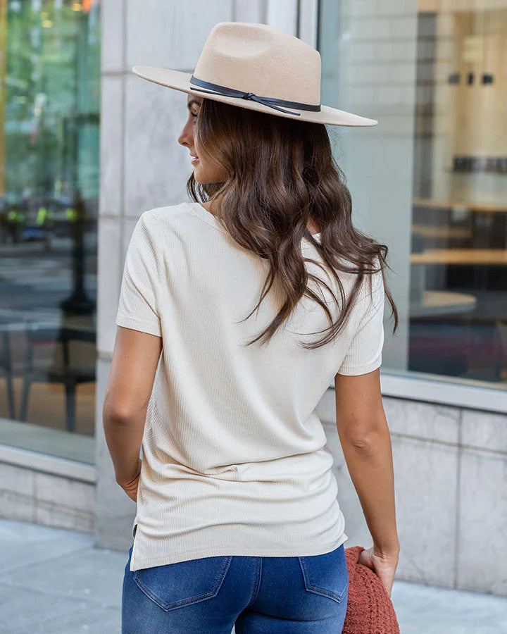 Grace and Lace- Mineral Washed Ribbed Tee in Vintage Cream