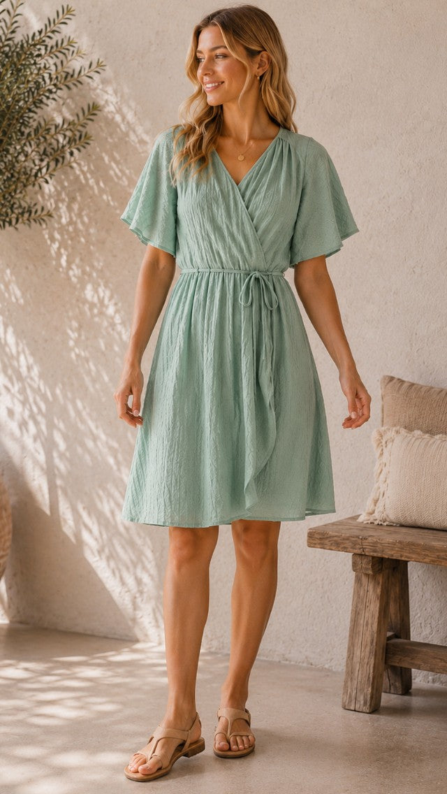 Seafoam Faux Wrap Dress