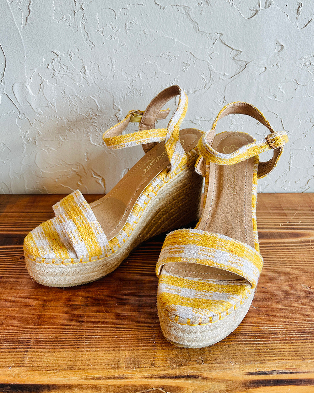 Gingham Wedge Sandal - Mustard/Ivory