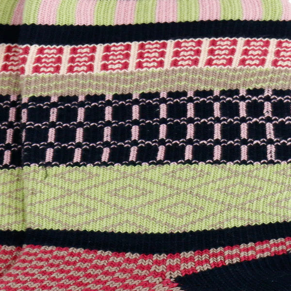 Grace and Lace- Mixed Intarsia Navy/Pink/Lime Socks