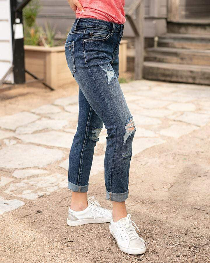 Grace and Lace Favorite Girlfriend Jeans - Distressed - Dark Wash