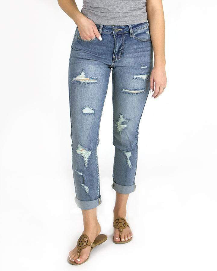 Grace and Lace Favorite Girlfriend Jeans - Distressed - Mid Wash