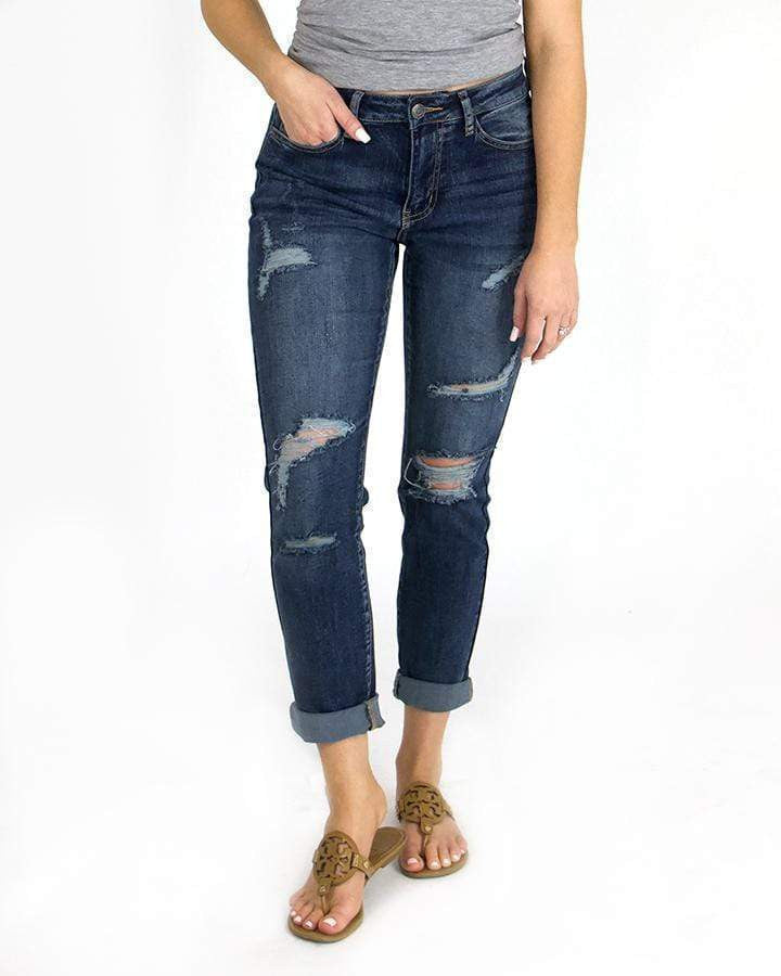 Grace and Lace Favorite Girlfriend Jeans - Distressed - Dark Wash