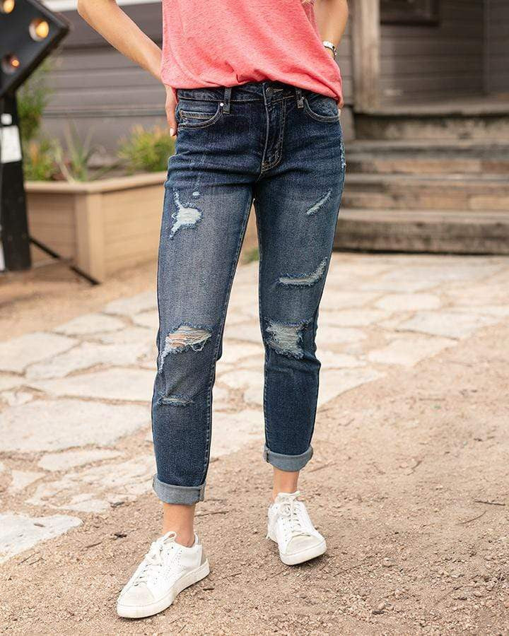 Grace and Lace Favorite Girlfriend Jeans - Distressed - Dark Wash