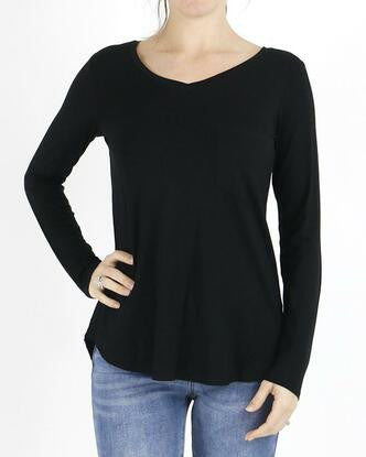 Grace and Lace Long Sleeve Perfect Pocket Tee - Black