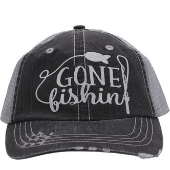 Gone Fishing - Distressed Grey Trucker Cap