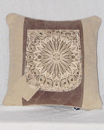 Sunburst Canvas and Leather Throw Pillow