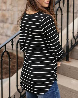 Grace and Lace Long Sleeve Perfect Pocket Tee in Fashion Prints - Black with White Stripes