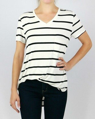 Grace and Lace Perfect Pocket Tee - Short Sleeve - BWStripe