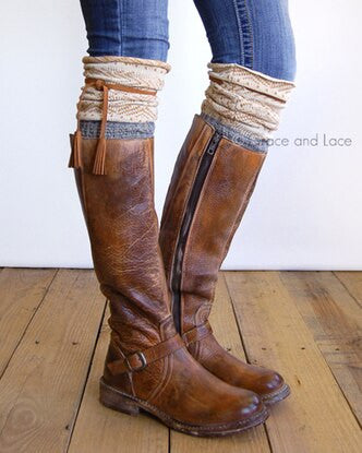 Grace and Lace Tahoe Tassel Boot Socks - (Cream/Grey)