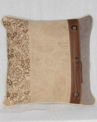 Canvas and Leather Tie Throw Pillow