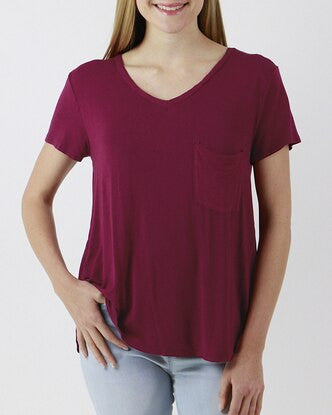 Grace and Lace Perfect Pocket Tee - Short Sleeve - Berry