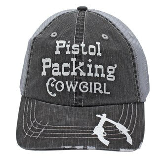 Pistol Packing Cowgirl - Distressed Grey Trucker Cap