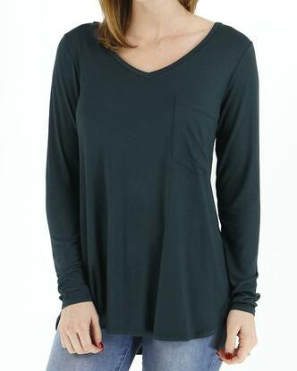 Grace and Lace Long Sleeve Perfect Pocket Tee - Deep Peacock