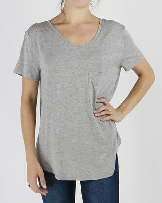 Grace and Lace Perfect Pocket Tee - Short Sleeve - Heather Grey