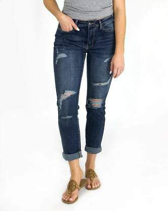 Grace and Lace Favorite Girlfriend Jeans - Distressed - Dark Wash