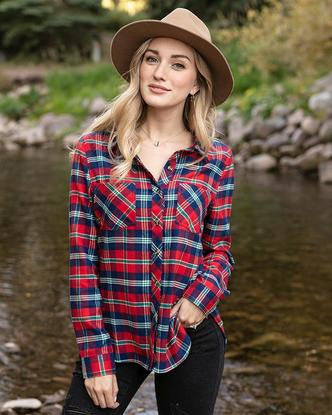 Grace and Lace Stretch-Flex Flannel Plaid Shirt - Norwegian Pines Plaid