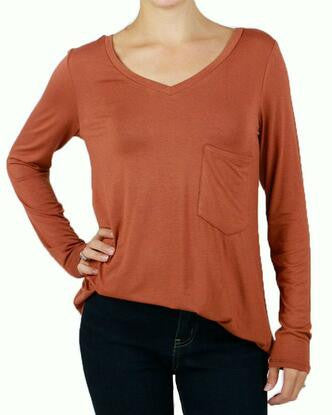 Grace and Lace Long Sleeve Perfect Pocket Tee - Cider