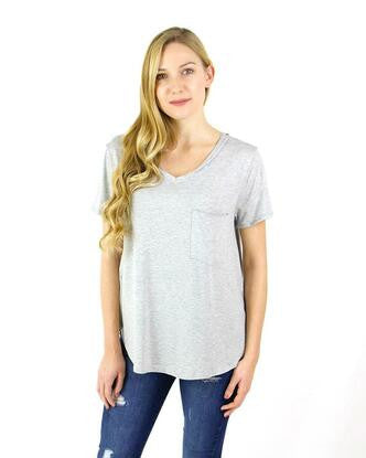 Grace and Lace Perfect Pocket Tee - Heather Grey