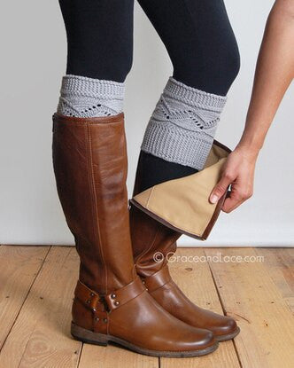 Grace and Lace Cable Knit Boot Cuffs - Light Gray