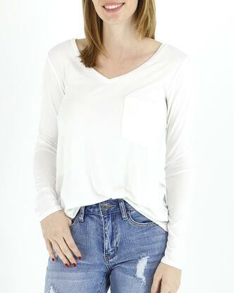 Grace and Lace Long Sleeve Perfect Pocket Tee - Ivory