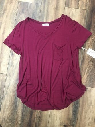 Grace and Lace Perfect Pocket Tee - Berry