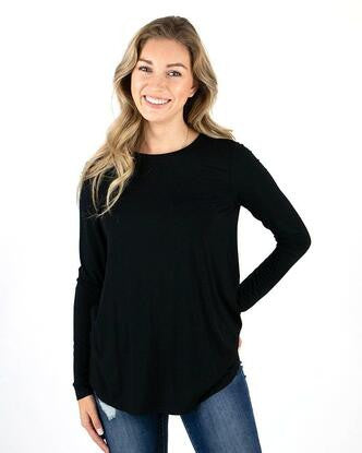 Grace and Lace Long Sleeve Perfect Crew Neck Tee - Black