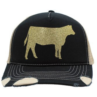 Gold Heifer Trucker Cap - Distressed Black