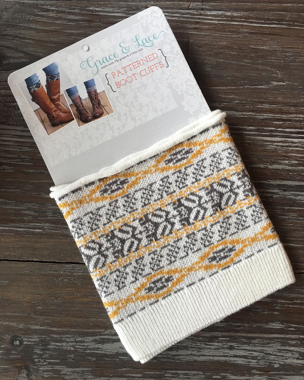 Grace and Lace Patterned Boot Cuffs - Aztec (gray/yellow)