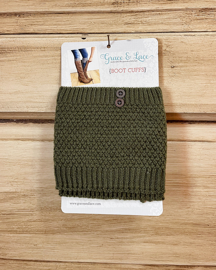 Grace and Lace Pebble Knit Boot Cuffs with Button Accents - Army Green