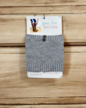 Grace and Lace Pebble Knit Boot Cuffs with Button Accents - Light Grey